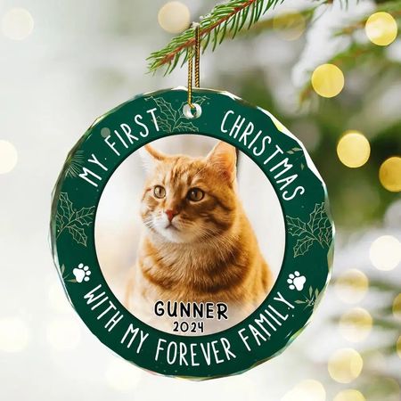Custom Photo First Christmas Pet Lovers - Personalized Circle Acrylic Ornament